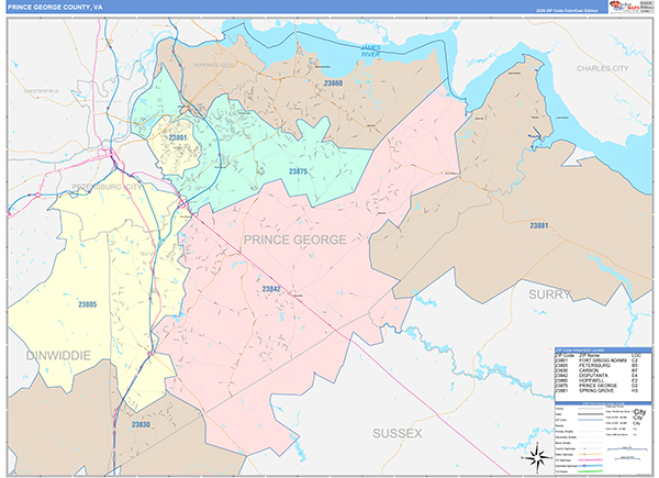 Prince George County, VA Zip Code Map